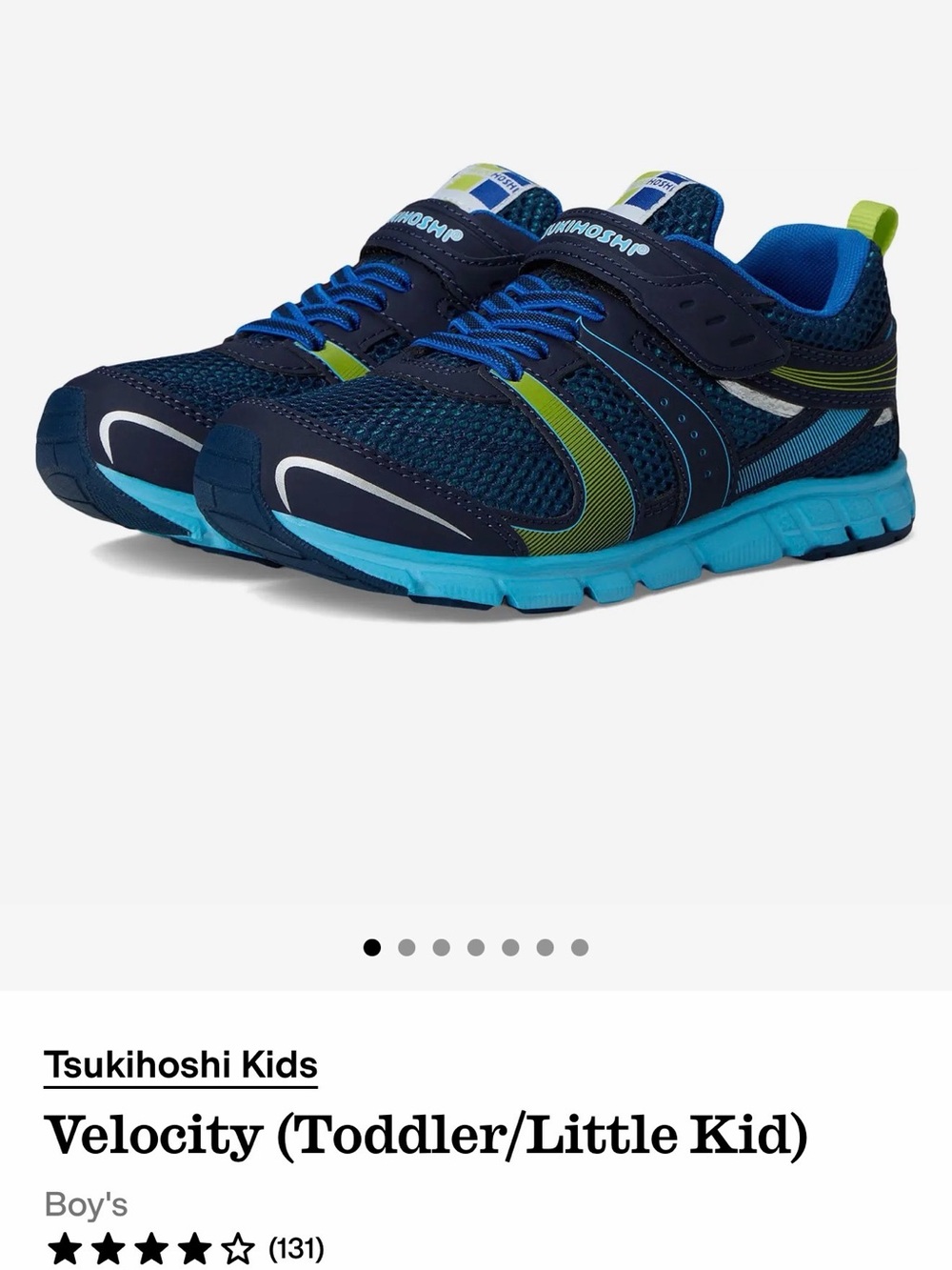 Tsukihoshi Kids Navy Blue Athletic Sneakers with Bright Blue and Lime Accents